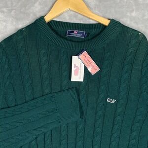 Vineyard Vines Mens Cotton Cable Crew Sweater Green 1E001845-342 L Flaw